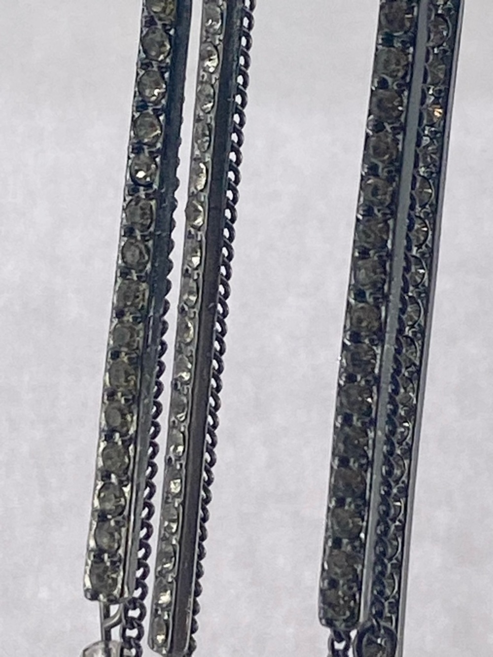 Gunmetal Dangle Gray Crystal Drop Earrings - Picture 6 of 7